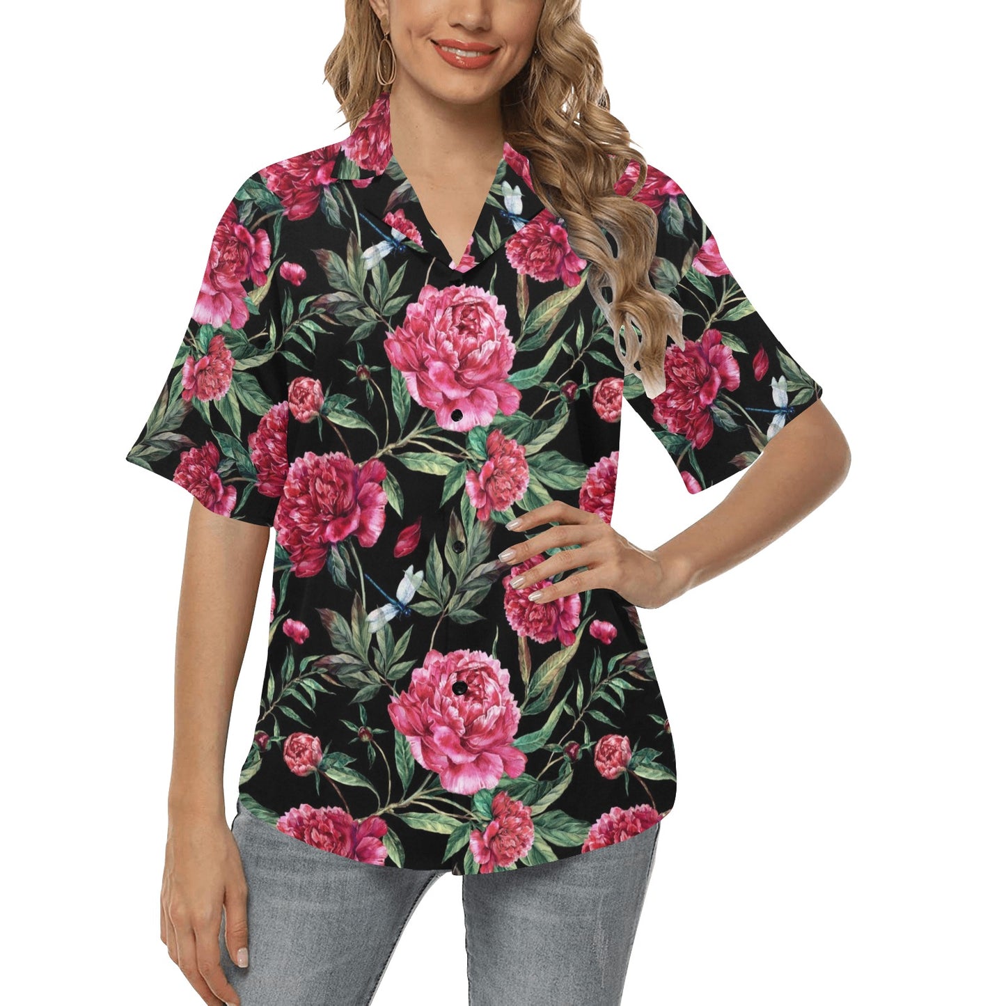 Peony Pattern Print Design PE04 Women's Hawaiian Shirt