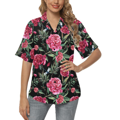 Peony Pattern Print Design PE04 Women's Hawaiian Shirt