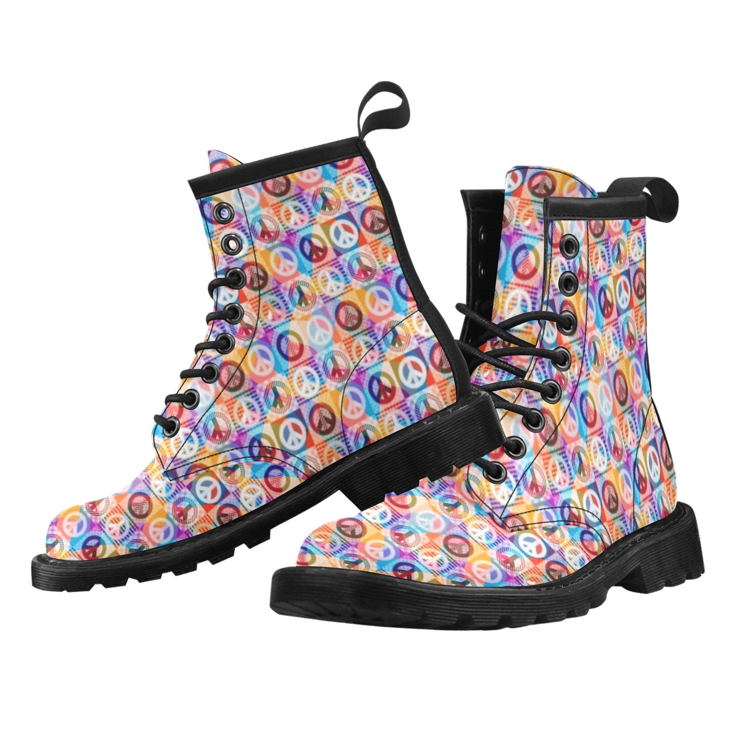 Peace Sign Patchwork Design Print Women's Boots