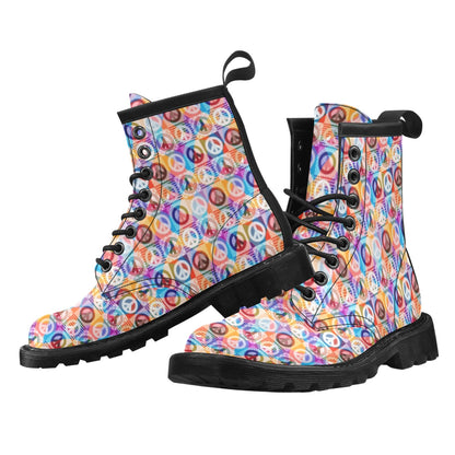 Peace Sign Patchwork Design Print Women's Boots