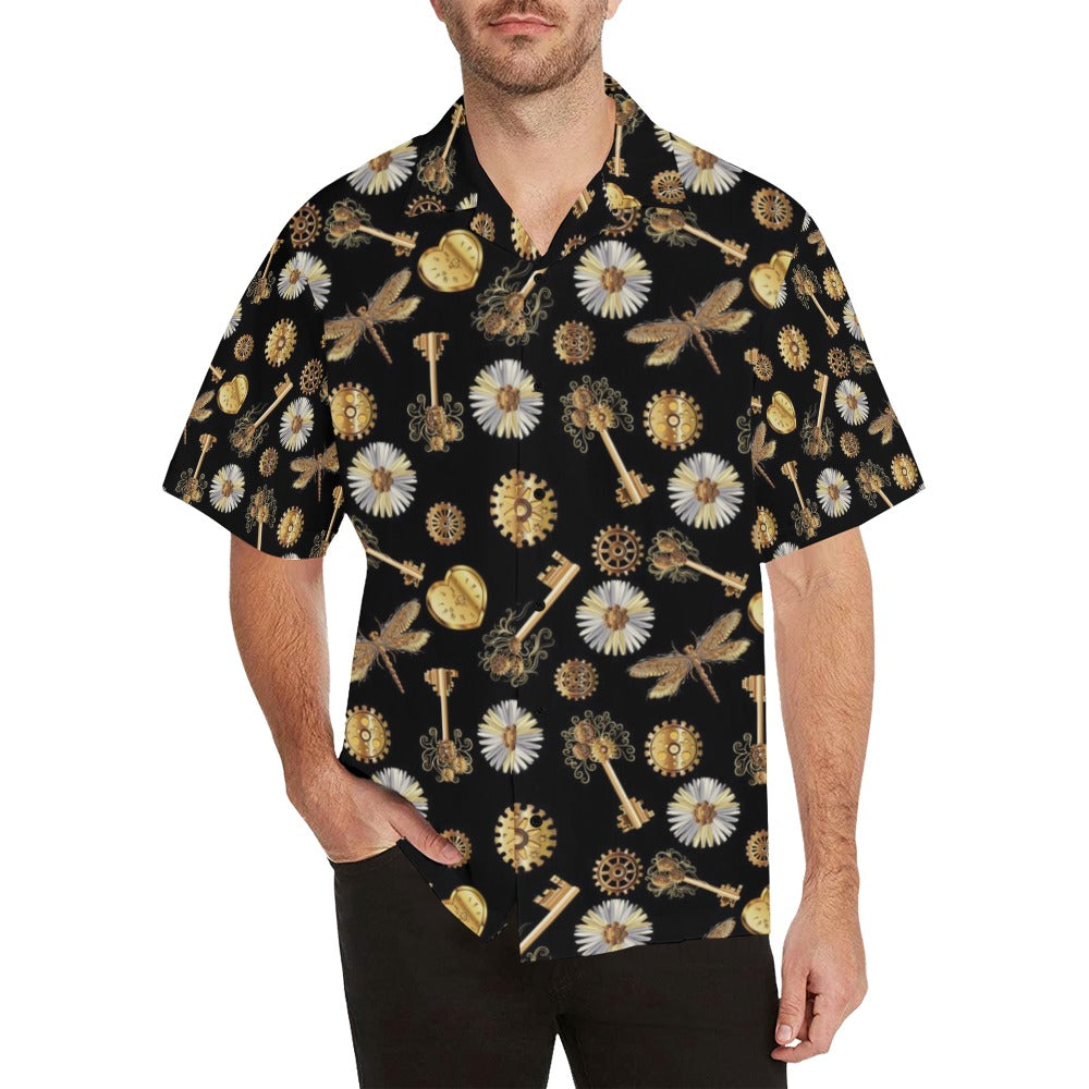 Steampunk Key Dragonfly Print Design LKS303 Men's Hawaiian Shirt