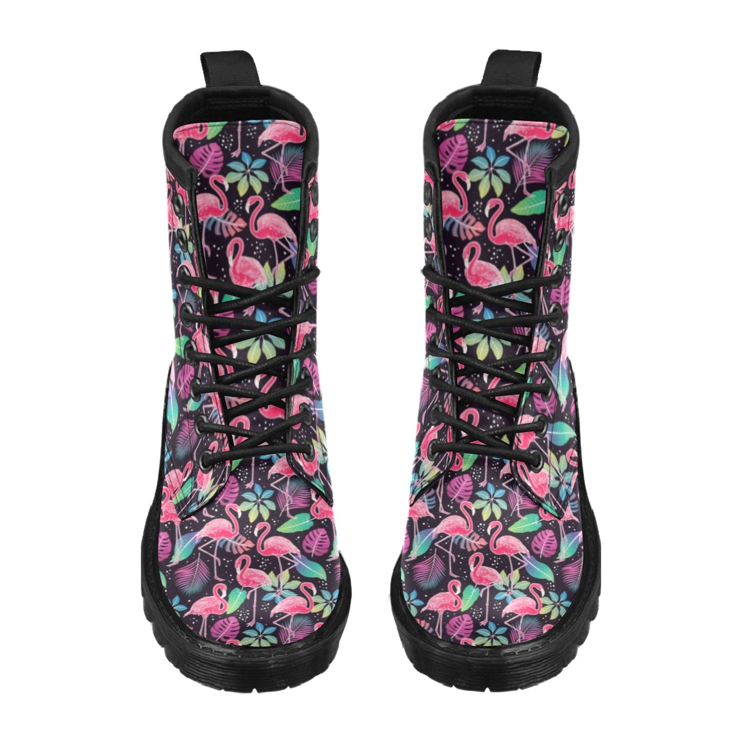 Flamingo Tropical leaves Neon Print Women's Boots