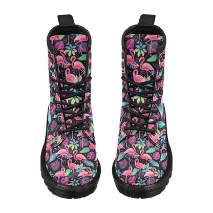 Flamingo Tropical leaves Neon Print Women's Boots
