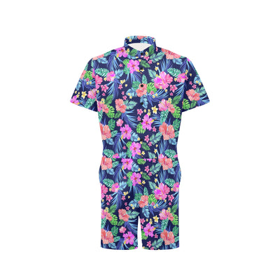 Neon Hibiscus Pattern Print Design HB016 Men's Romper