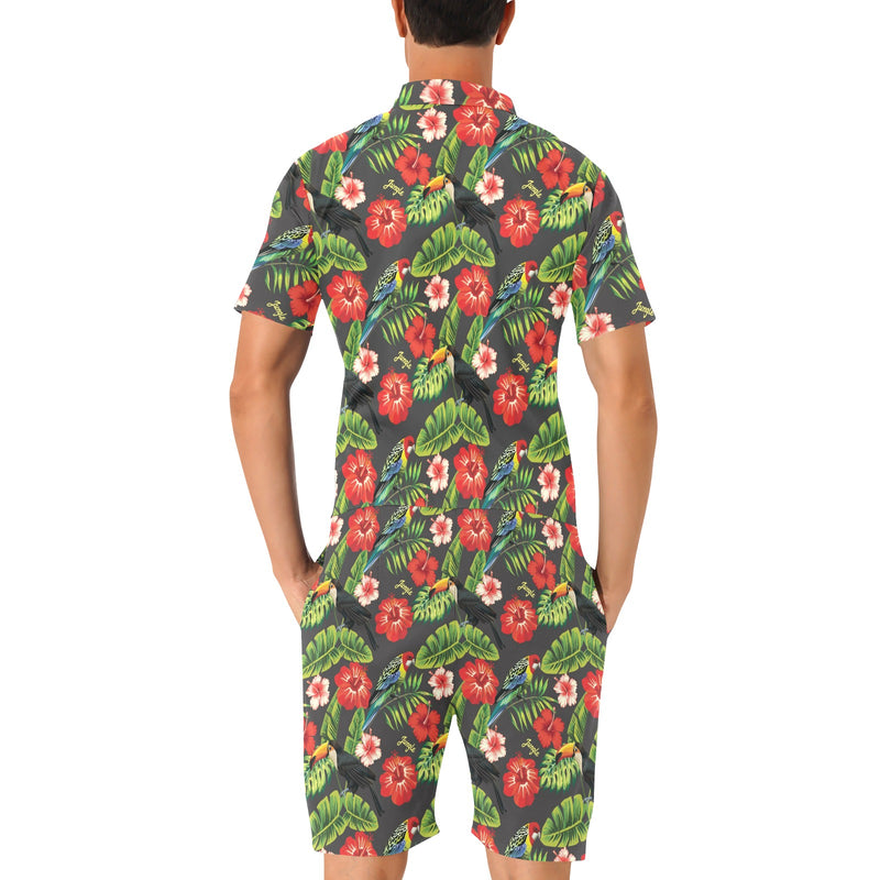 Hibiscus Red With Parrotprint Design LKS303 Men's Romper