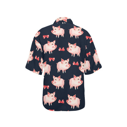 Pig Cute Pattern Print Design 02 Women's Hawaiian Shirt
