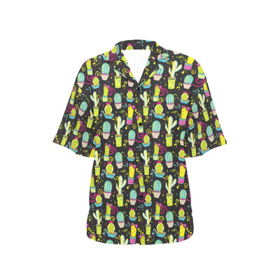 Cactus Neon Style Print Pattern Women's Hawaiian Shirt