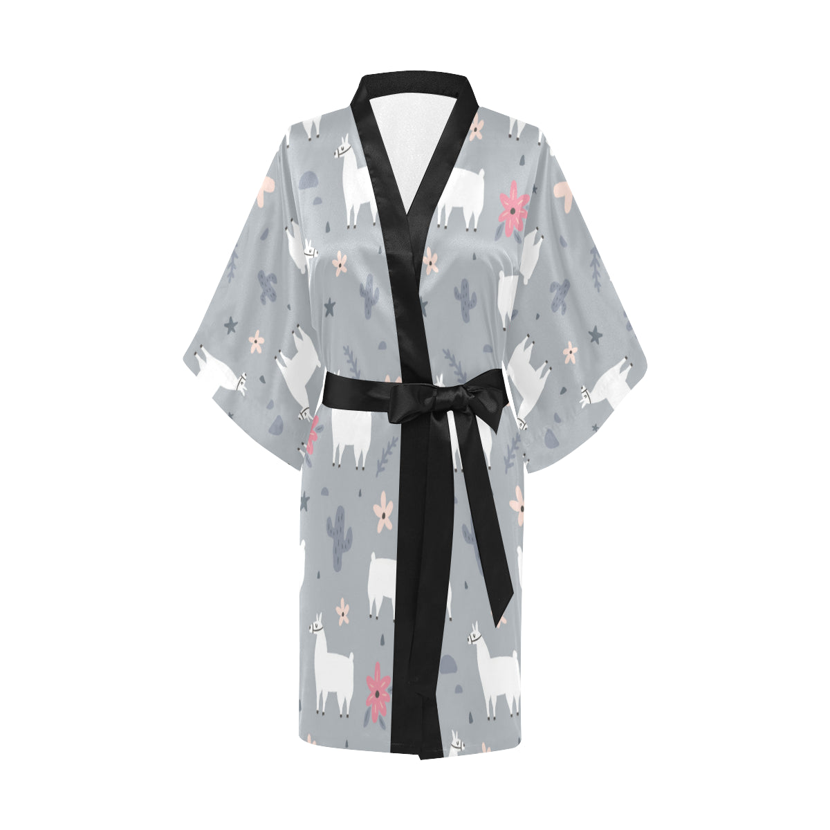 Llama Pattern Print Design 010 Women's Short Kimono