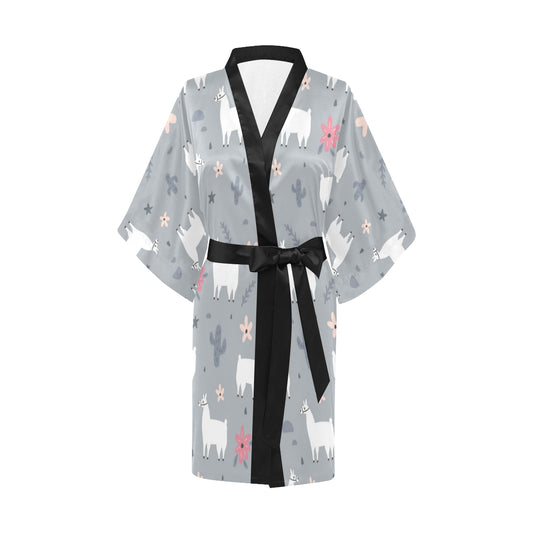 Llama Pattern Print Design 010 Women's Short Kimono