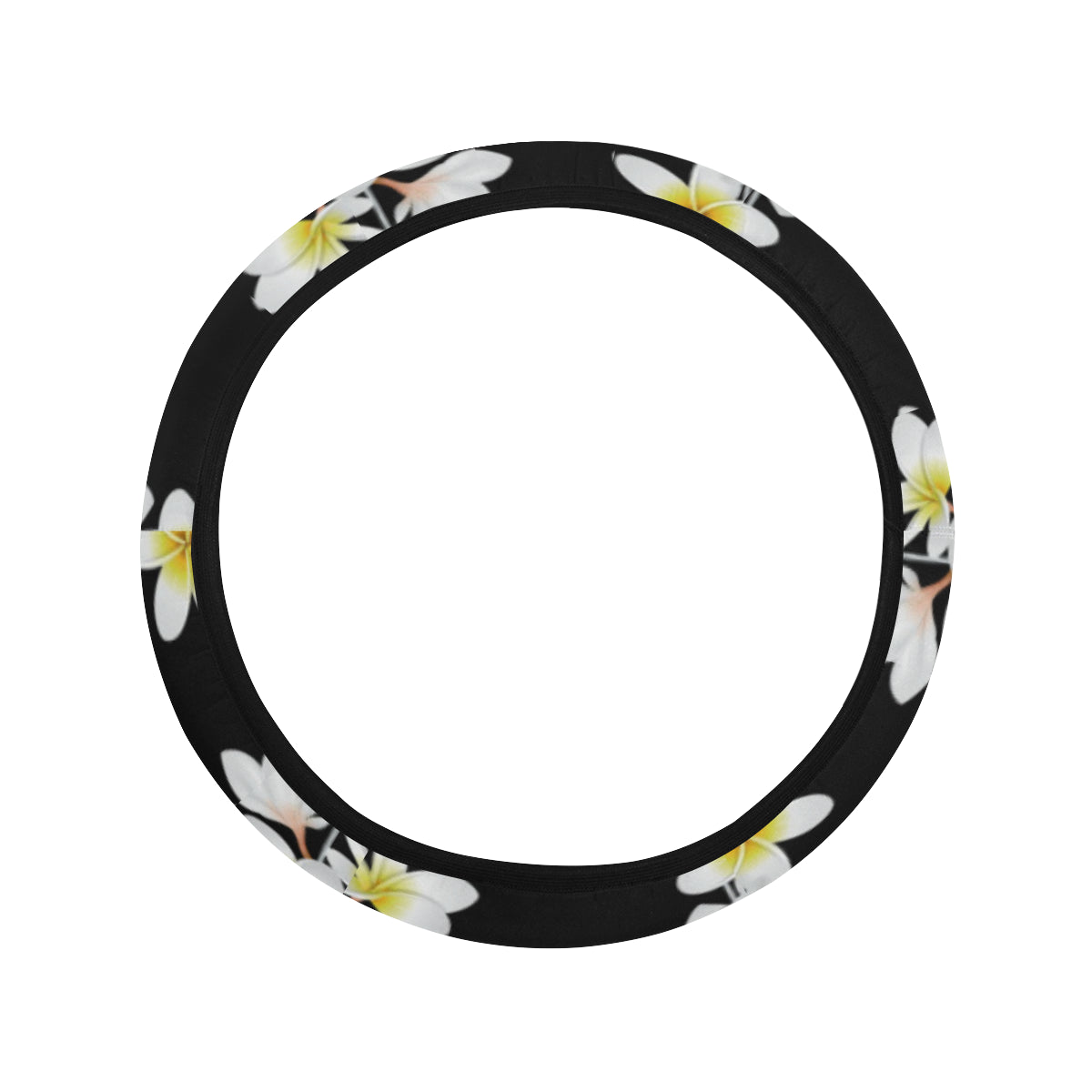 White Plumeria Pattern Print Design PM08 Steering Wheel Cover with Elastic Edge