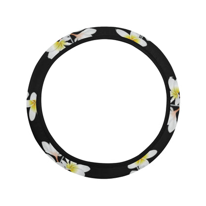 White Plumeria Pattern Print Design PM08 Steering Wheel Cover with Elastic Edge