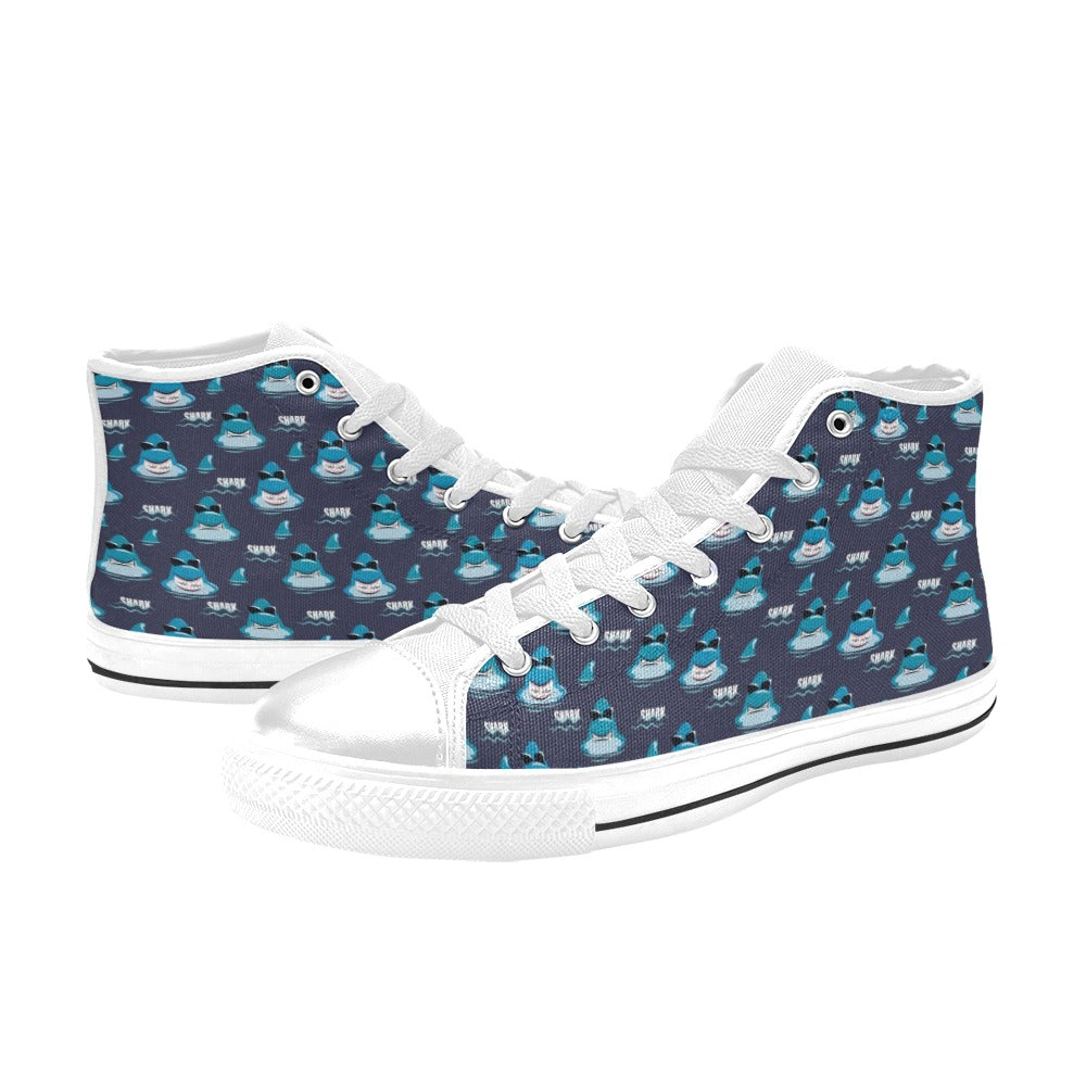 Shark Print Design LKS309 High Top Women's White Shoes