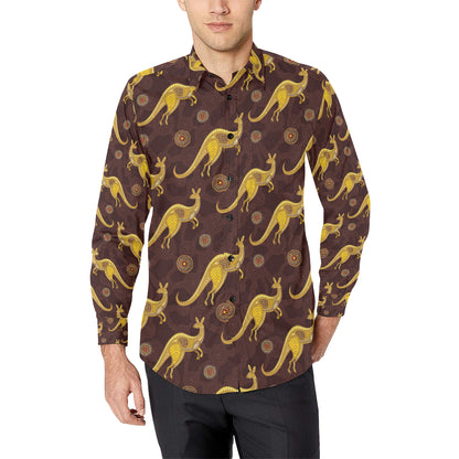 Kangaroos Aboriginal Pattern Print Design 08 Men's Long Sleeve Shirt