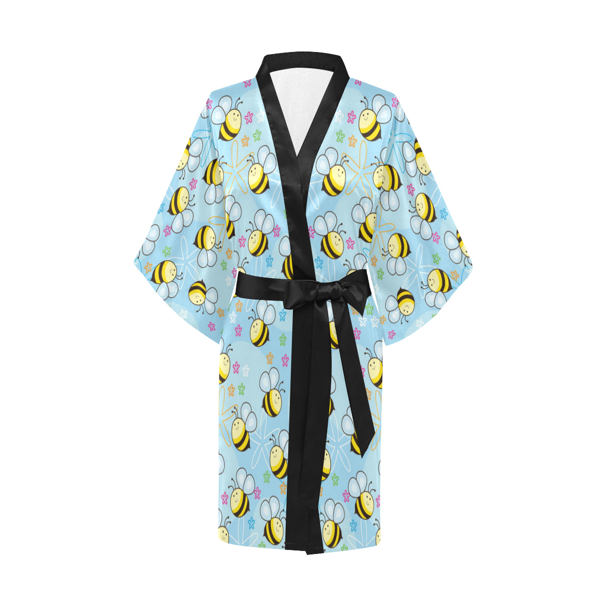 Bee Pattern Print Design BEE03 Women's Short Kimono