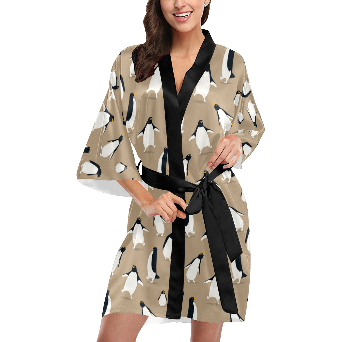 Penguin Pattern Print Design A01 Women's Short Kimono