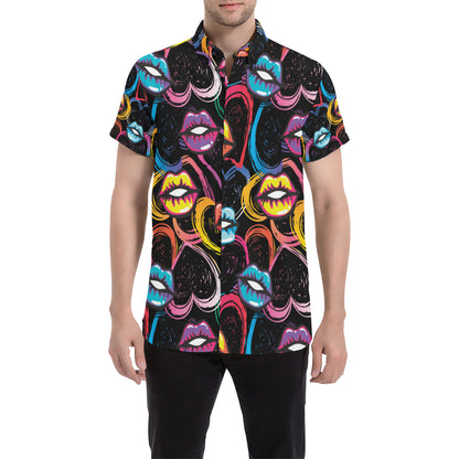 Pop Art Lip Pattern Print Design A03 Men's Short Sleeve Button Up Shirt