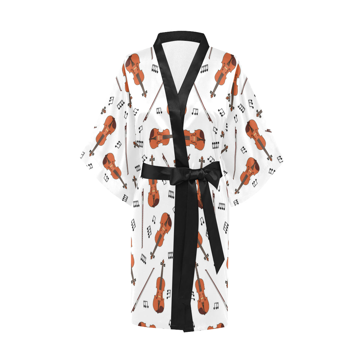 Violin Pattern Print Design 02 Women's Short Kimono