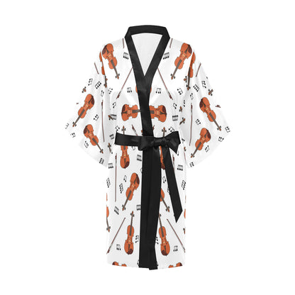 Violin Pattern Print Design 02 Women's Short Kimono