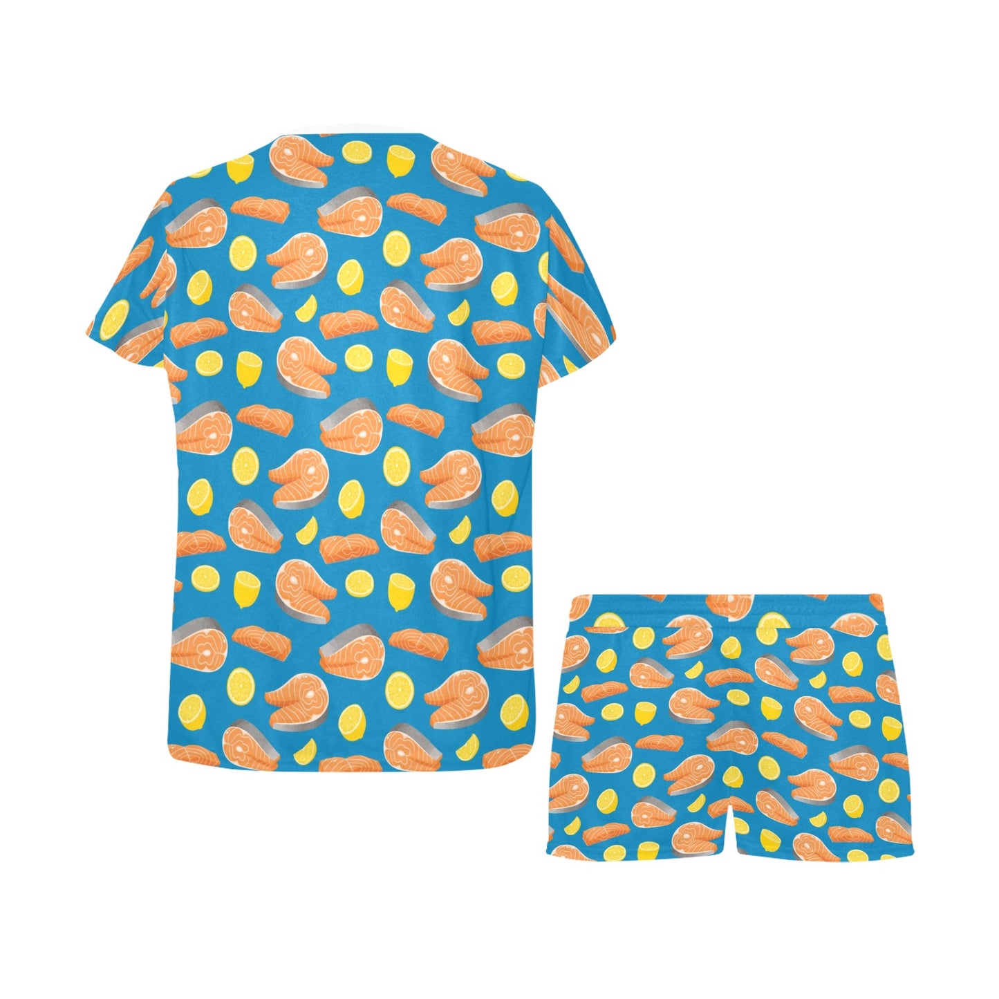 Salmon Steak With Lemon Print Design LKS308 Women's Short Pajama Set