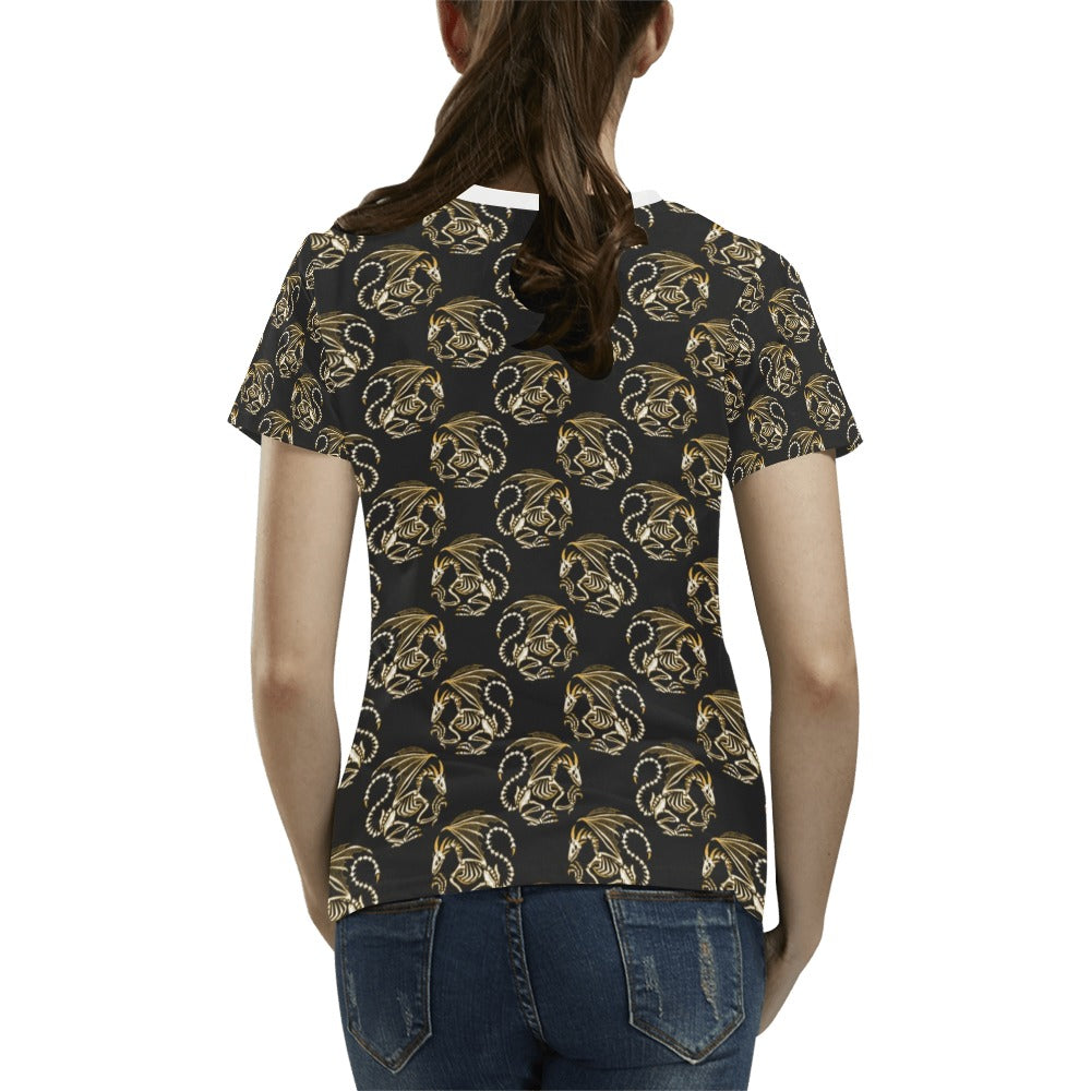 Skeleton Dragon Print Design LKS306 Women's  T-shirt