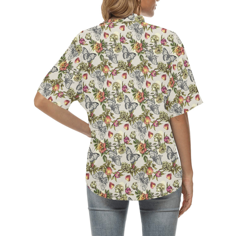 Butterfly Flower Pattern Print Design 06 Women's Hawaiian Shirt