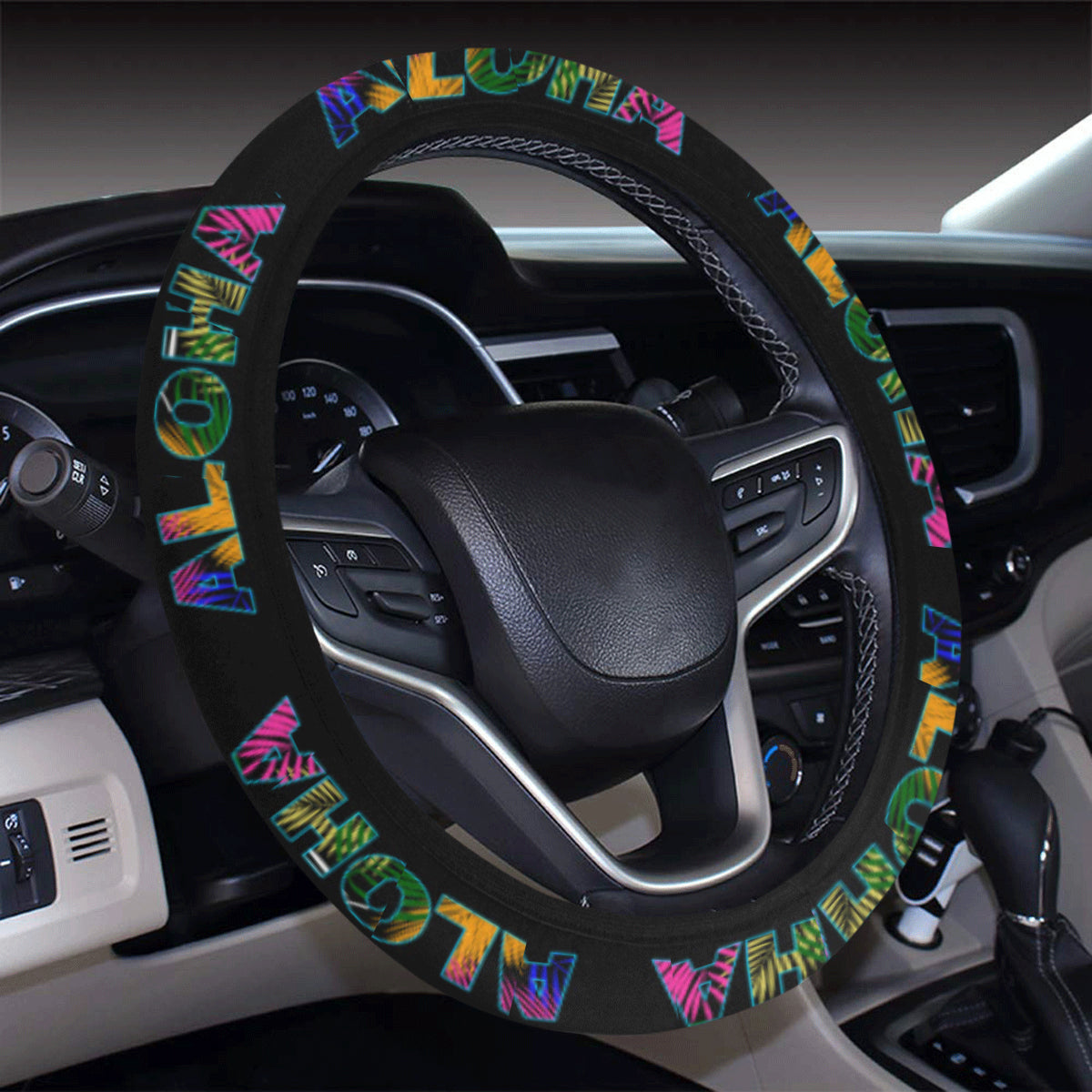 Aloha Hawaii Neon Steering Wheel Cover with Elastic Edge