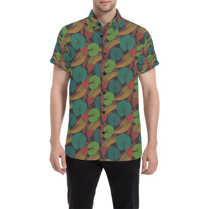 KOI Fish Pattern Print Design 01 Men's Short Sleeve Button Up Shirt
