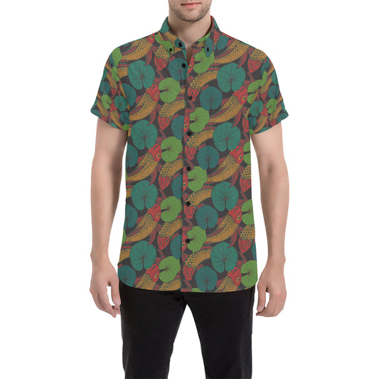 KOI Fish Pattern Print Design 01 Men's Short Sleeve Button Up Shirt
