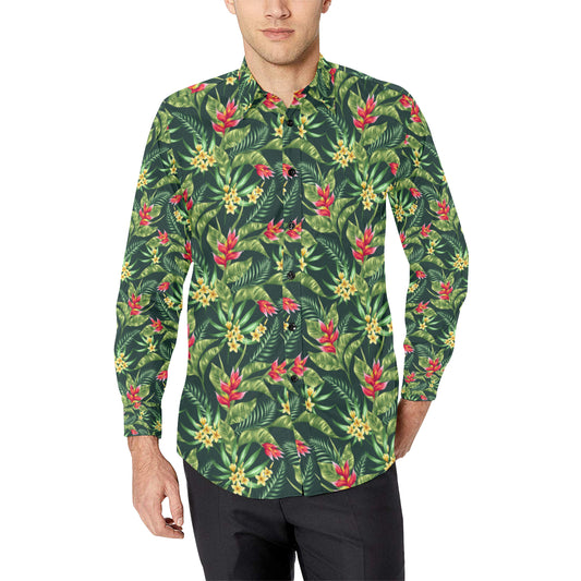 Tropical Folower Red Heliconia Print Men's Long Sleeve Shirt