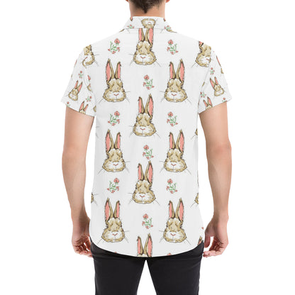 Rabbit Pattern Print Design RB09 Men's Short Sleeve Button Up Shirt