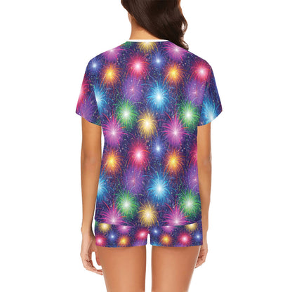 Firework Colorful Print Design LKS301 Women's Short Pajama Set