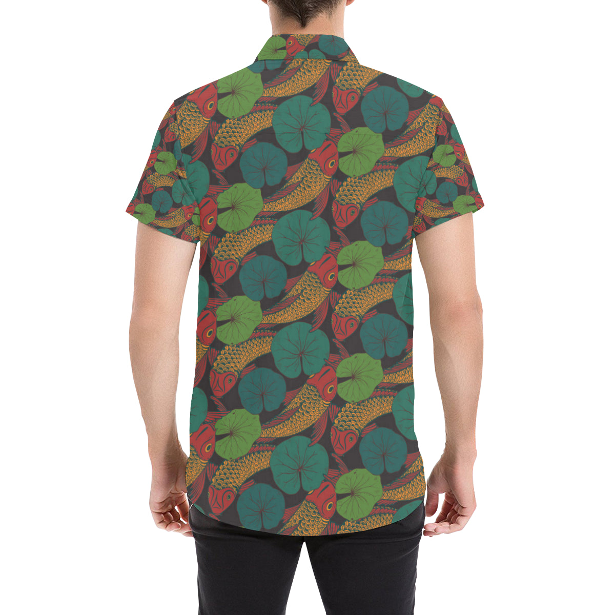 KOI Fish Pattern Print Design 01 Men's Short Sleeve Button Up Shirt