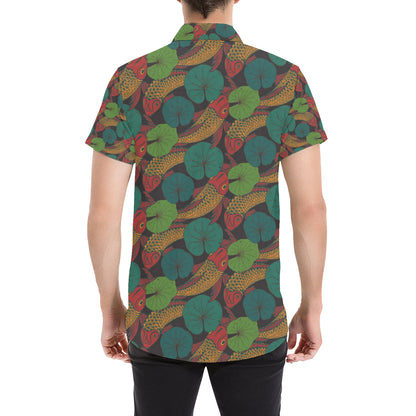 KOI Fish Pattern Print Design 01 Men's Short Sleeve Button Up Shirt