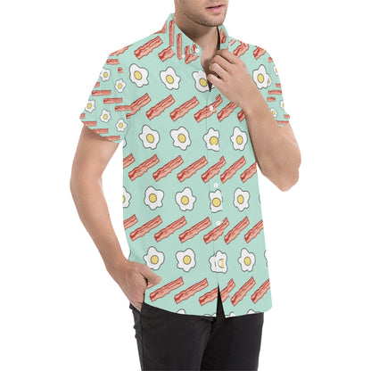 Bacon Sausage Pattern Print Design 01 Men's Short Sleeve Button Up Shirt
