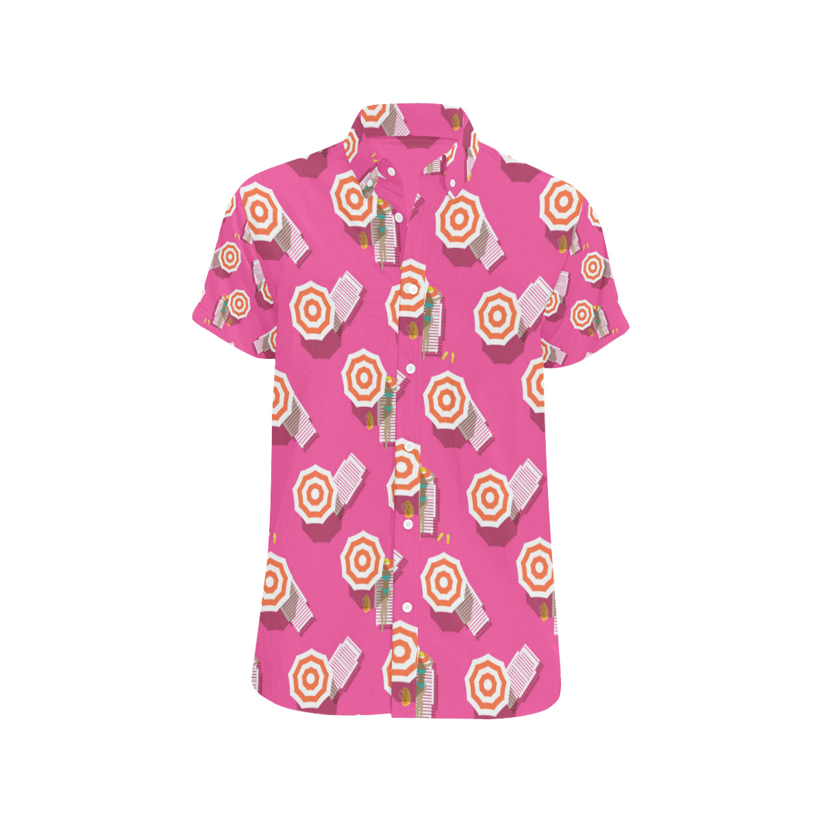 Beach Top View Umbrella Theme Men's Short Sleeve Button Up Shirt