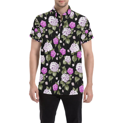 Hydrangea Pattern Print Design HD011 Men's Short Sleeve Button Up Shirt