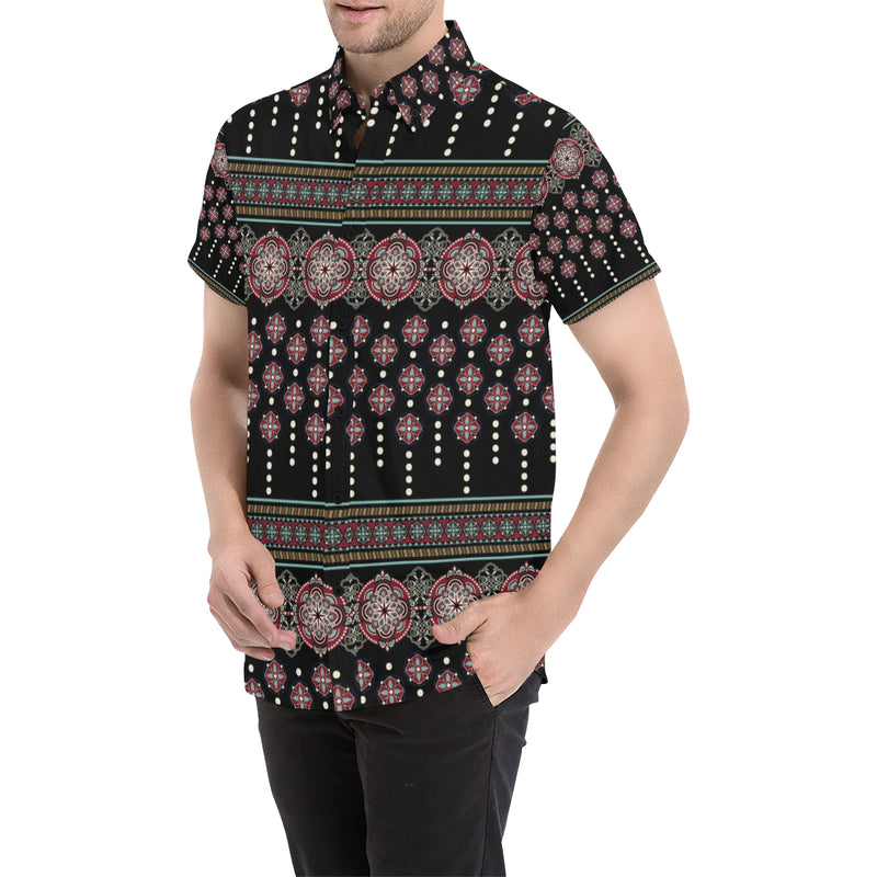 Ethnic Dot Style Print Pattern Men's Short Sleeve Button Up Shirt