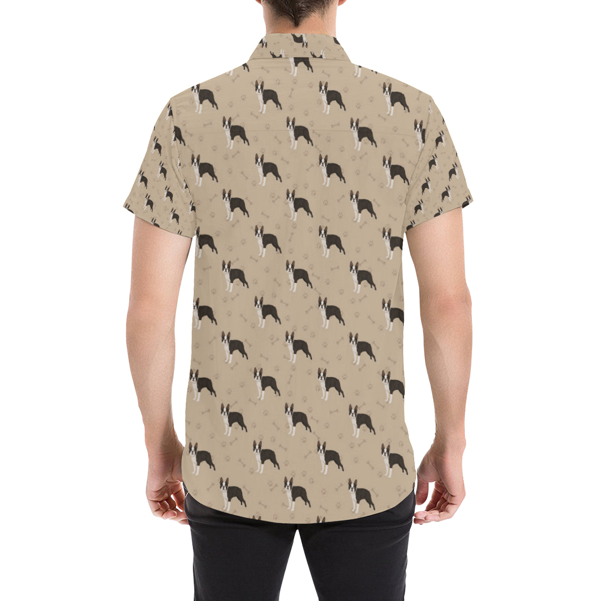 Boston Terrier Pattern Print Design 02 Men's Short Sleeve Button Up Shirt