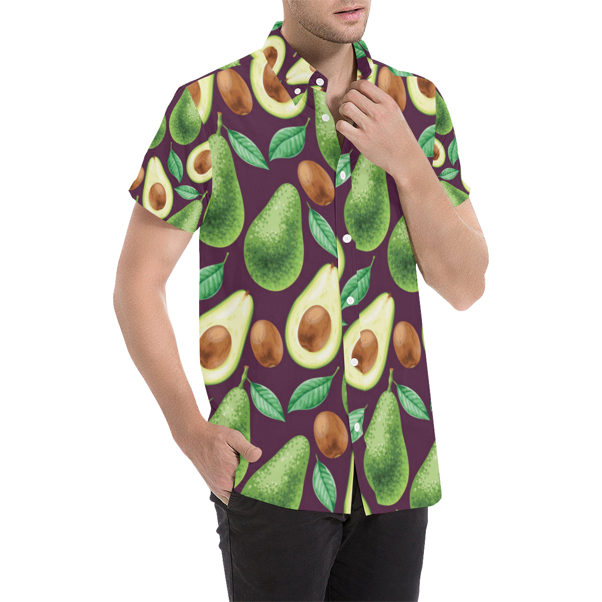 Avocado Pattern Print Design AC08 Men's Short Sleeve Button Up Shirt