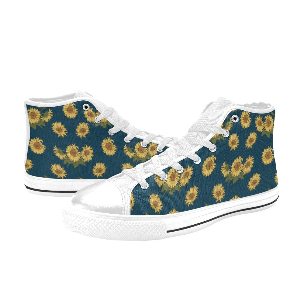 Sunflower Print Design LKS305 High Top Women's White Shoes