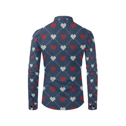 Heart Knit Pattern Print Design HE05 Men's Long Sleeve Shirt