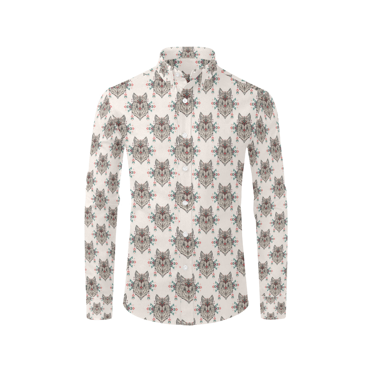 Aztec Wolf Pattern Print Design 01 Men's Long Sleeve Shirt