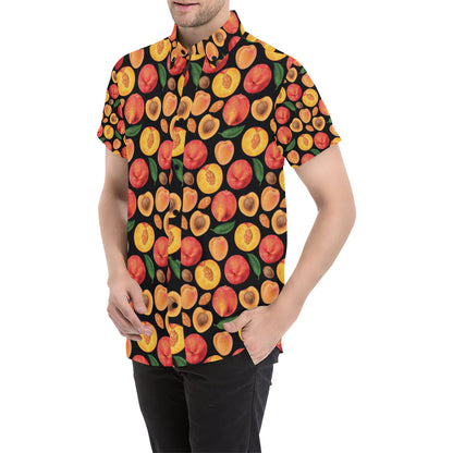Peach Pattern Print Design A02 Men's Short Sleeve Button Up Shirt