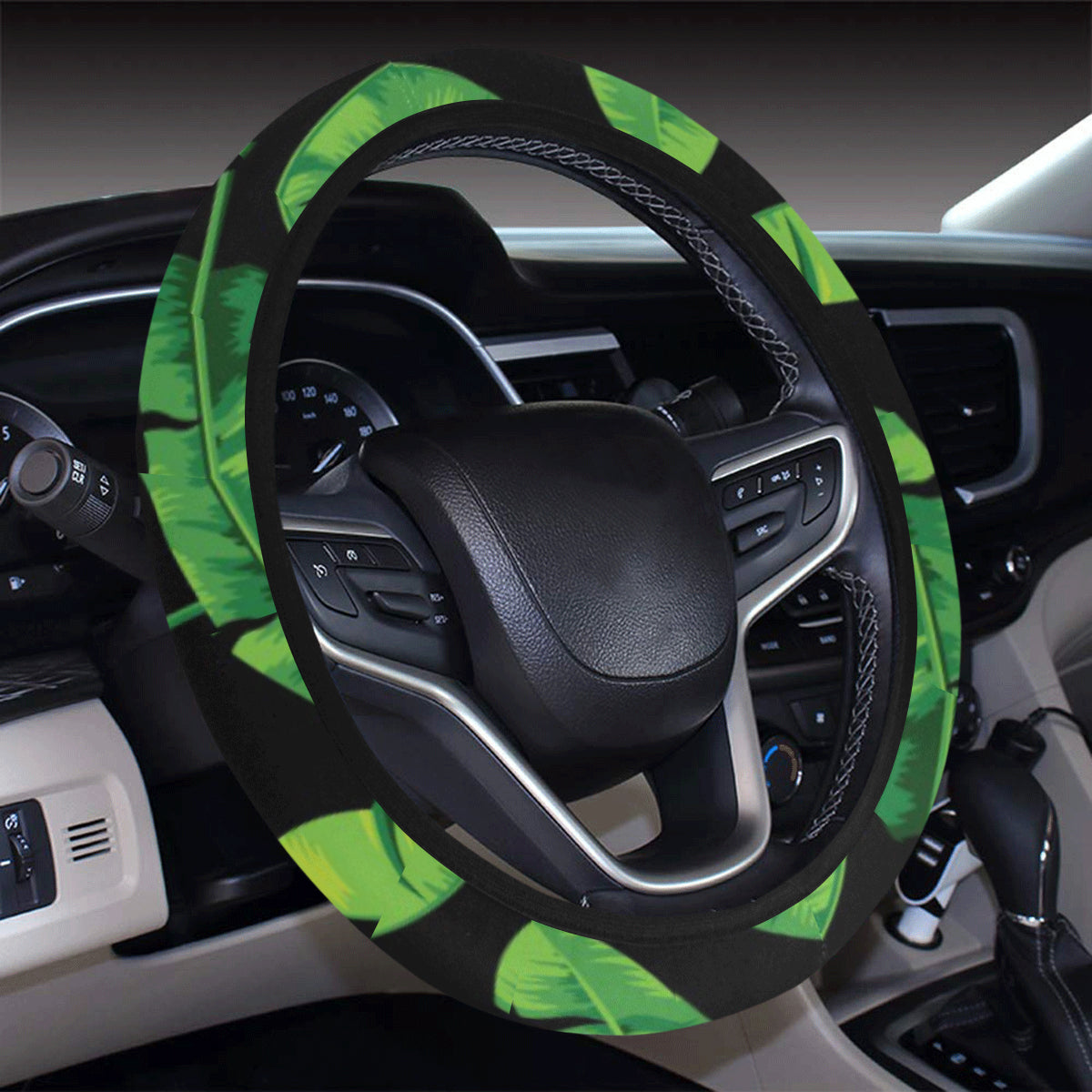 Banana Leaf Pattern Print Design BL02 Steering Wheel Cover with Elastic Edge