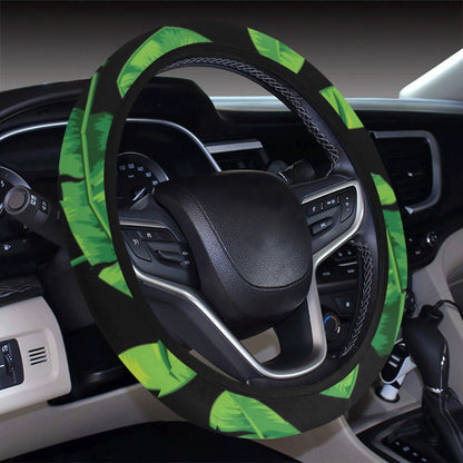 Banana Leaf Pattern Print Design BL02 Steering Wheel Cover with Elastic Edge