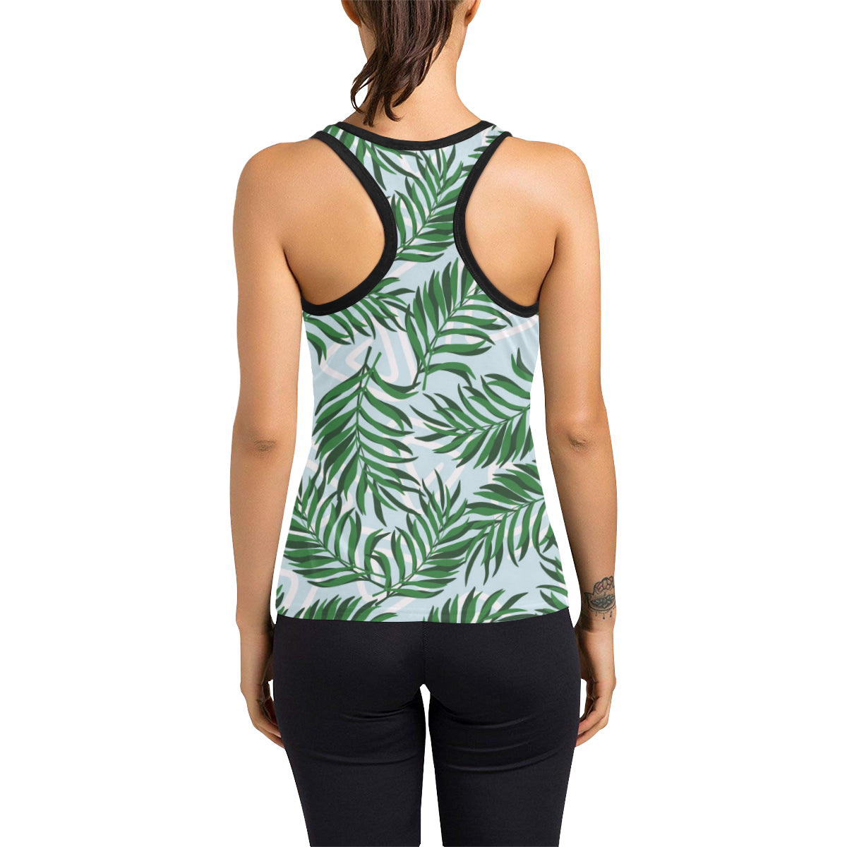 Palm Leaves Pattern Print Design PL06 Women's Racerback Tank Top