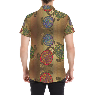 Sea Turtle Tribal Colorful Men's Short Sleeve Button Up Shirt