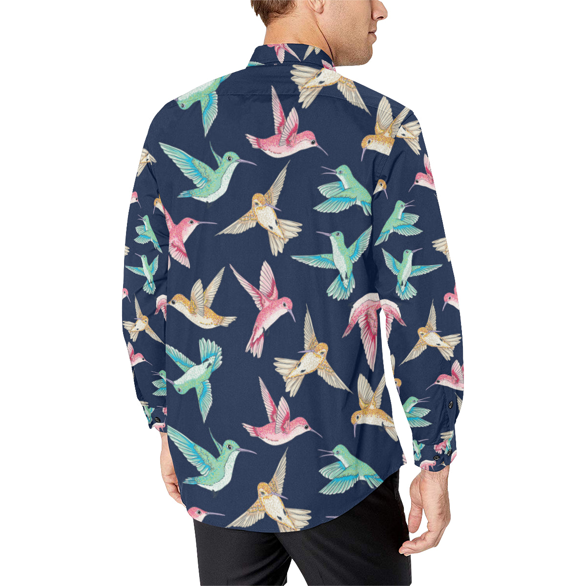 Hummingbird Cute Pattern Print Design 01 Men's Long Sleeve Shirt