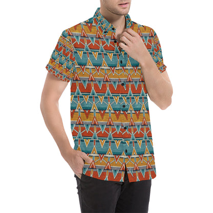 Kente Print African Design Themed Men's Short Sleeve Button Up Shirt