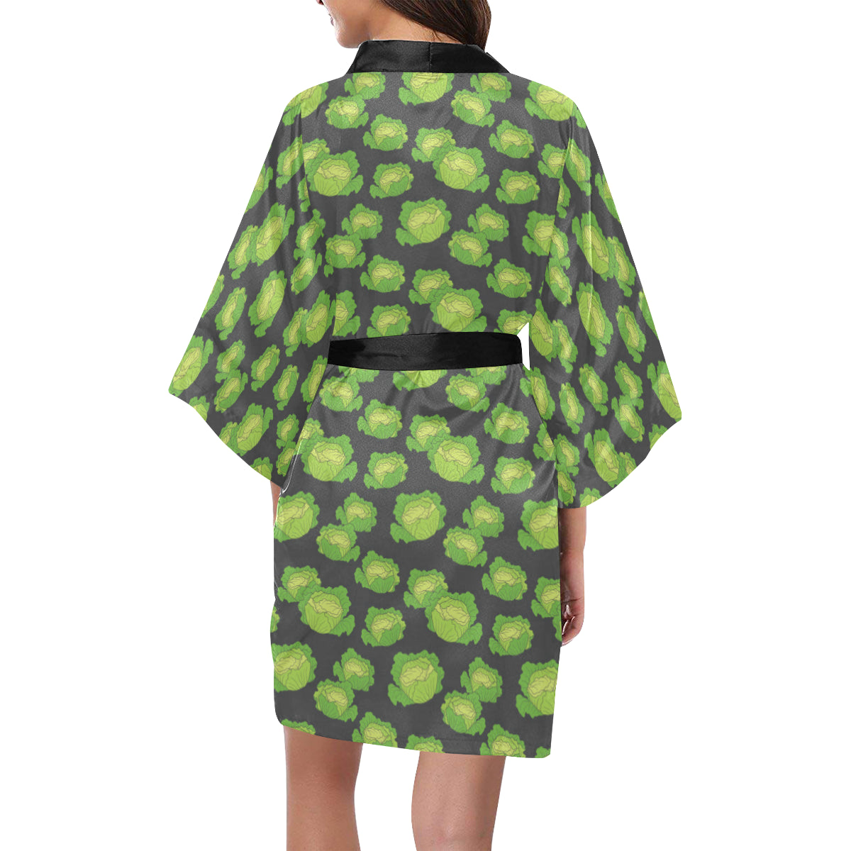 Cabbage Pattern Print Design 01 Women's Short Kimono
